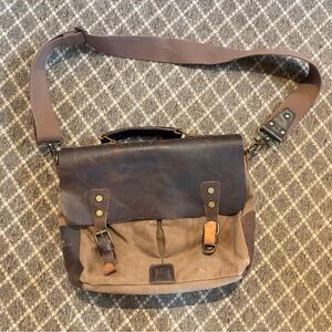 Brown Leather and Canvas Messenger Bag